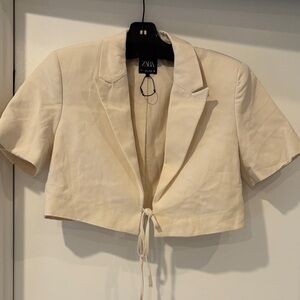 Zara Beige Tie-Front Crop Top